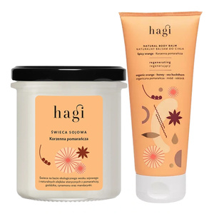 Hagi Korzenna Pomarańcza zestaw sojowa świeca zapachowa 215 ml + regenerujący balsam do ciała 200 ml