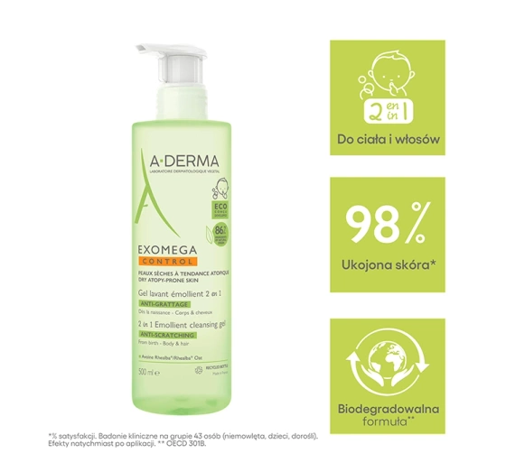 A-Derma Exomega Control żel emolient do mycia 2w1 przeciw drapaniu 500 ml