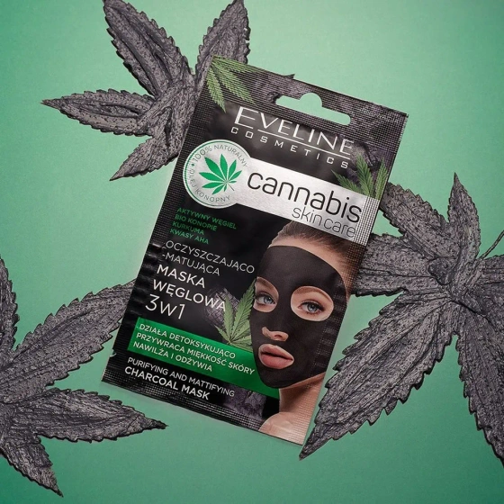 Eveline Cosmetics Cannabis Skin Care oczyszczająco-matująca maska węglowa do twarzy 3w1 7 ml
