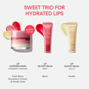 Laneige Berry Sweet Lip Trio zestaw do ust maseczka na noc Strawberry Shortcake 20 g + balsam Berry 5 g + balsam Vanilla 5 g