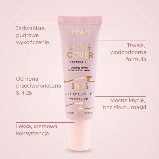 Hean Long Cover All Day Comfort wodoodporny podkład kryjący SPF25 C1 Ivory 25 ml