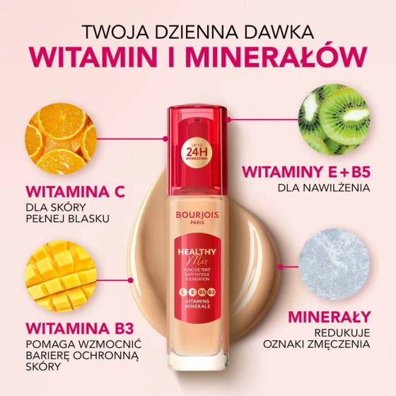 Bourjois Healthy Mix podkład niwelujący oznaki zmęczenia z kompleksem witamin i minerałów 52W Vanilla 30 ml