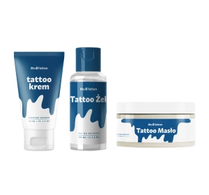 Blu Tattoo zestaw do pielęgnacji świeżego tatuażu krem 50 ml + masło 100 ml + oczyszczający żel 100 ml