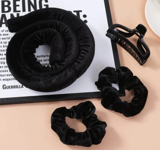 Sister Young Lisa zestaw do kręcenia włosów wałek + 2 scrunchie + klips Black