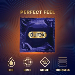 Durex Perfect Feel cienkie prezerwatywy nawilżane bez lateksu dające uczucie ciepła 3 szt